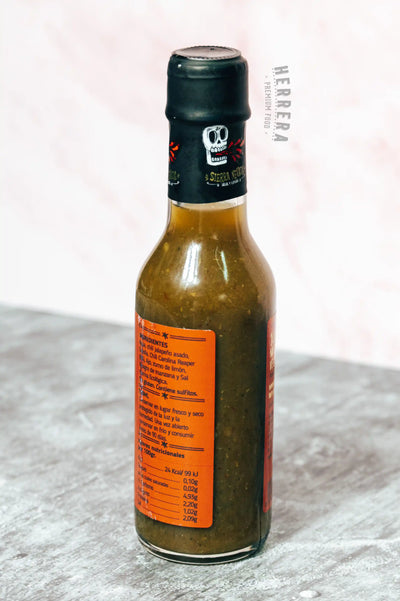 Etiqueta Salsa Carolina Reaper Doctor Salsas con advertencia de picante extremo Herrera Food