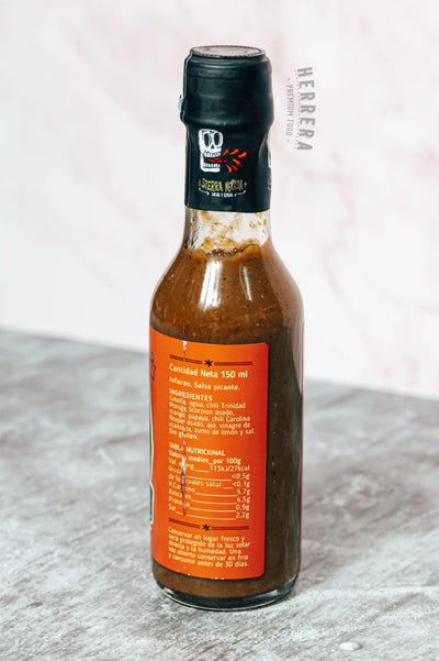 Detalle de la etiqueta Salsa del Infierno Doctor Salsas