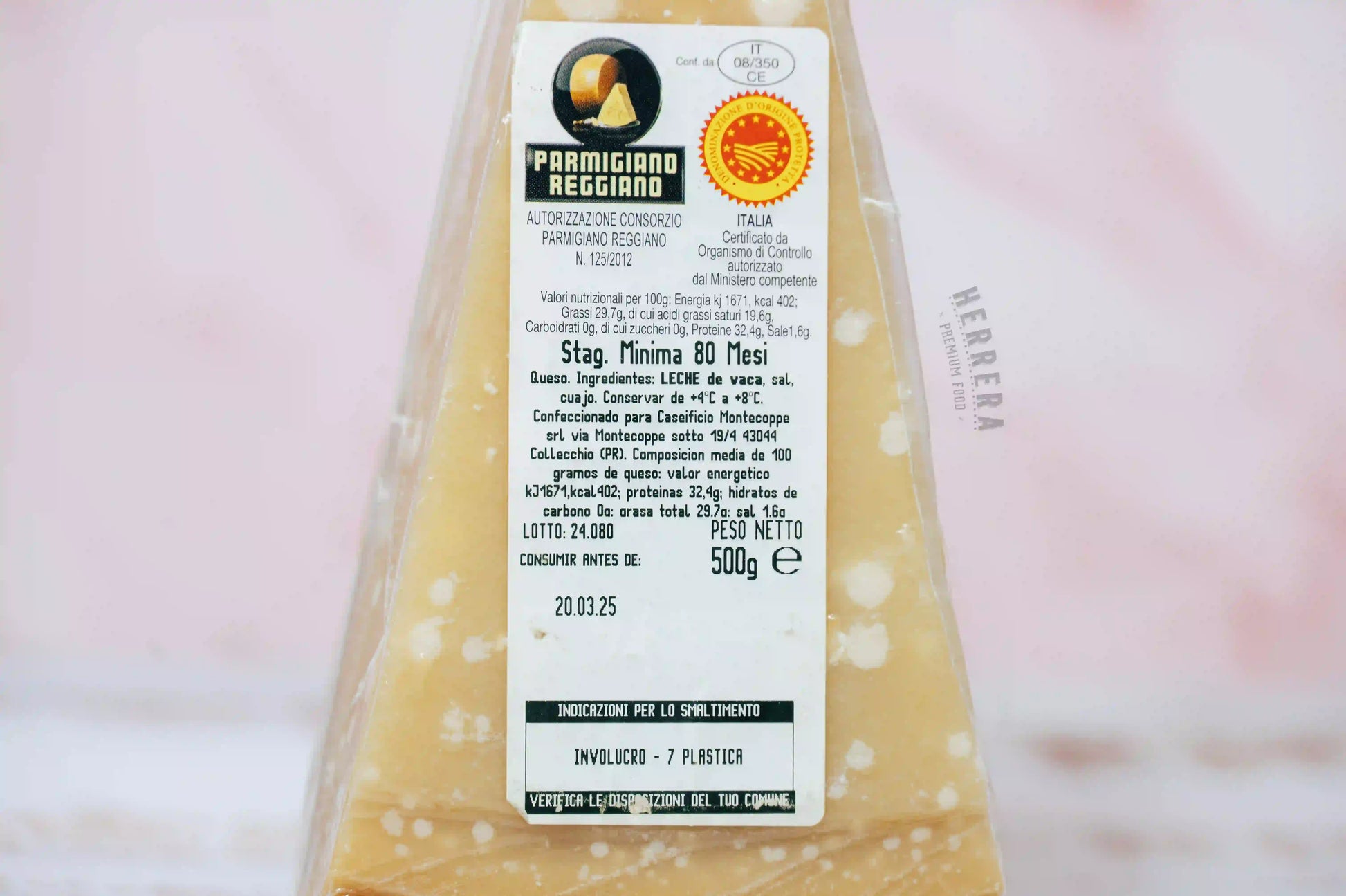 Queso italiano extra curado Parmigiano Reggiano 80 meses